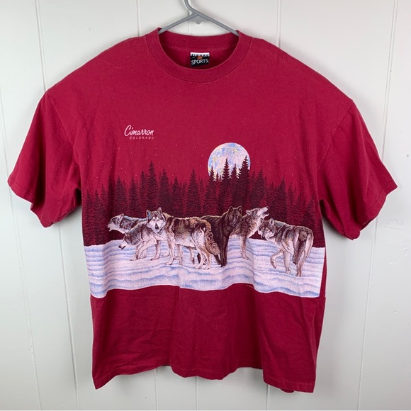 Vintage 1991 Nature Tee Wolves Double Sided Single Stitch Red Men’s Extra Large - Picture 1 of 7
